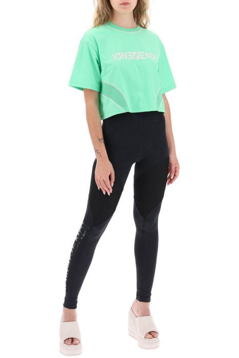 fendi t-shirt cropped in lycra con logo