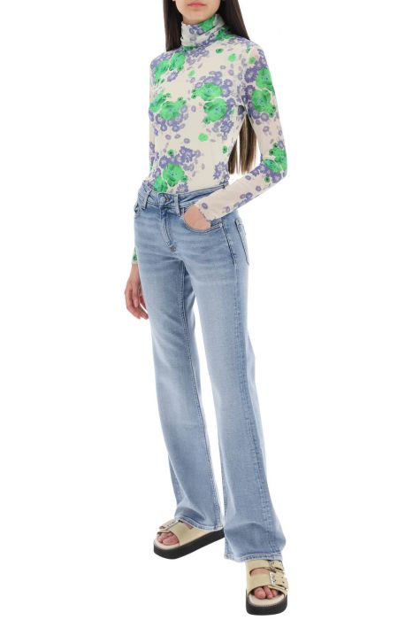 ganni long-sleeved top in mesh with floral pattern