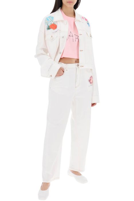 marni "cropped denim jacket with flower patches and embroidery"