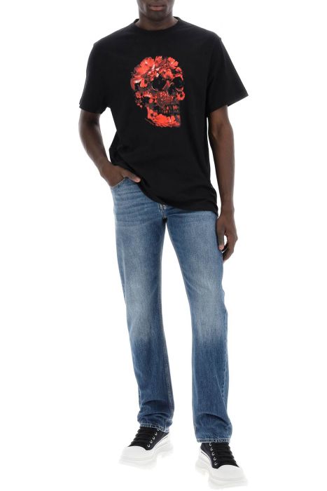 alexander mcqueen wax flower skull printed t-shirt