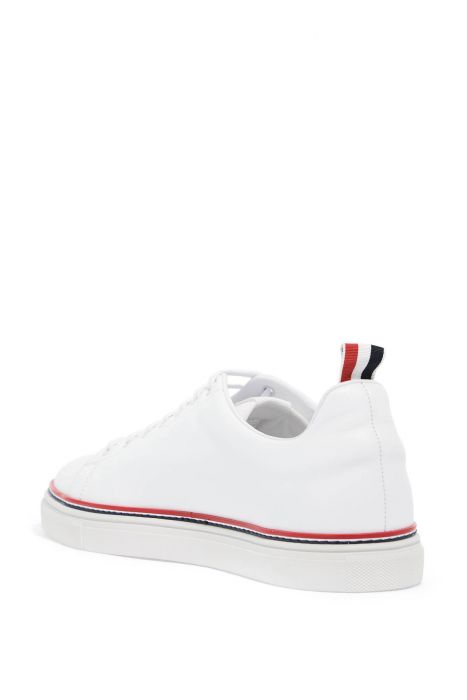 thom browne smooth leather sneakers with tricolor detail.