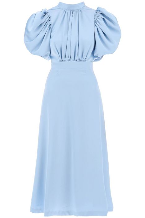 rotate midi satin dress with balloon sleeves