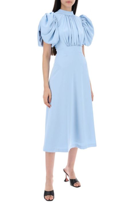 rotate midi satin dress with balloon sleeves