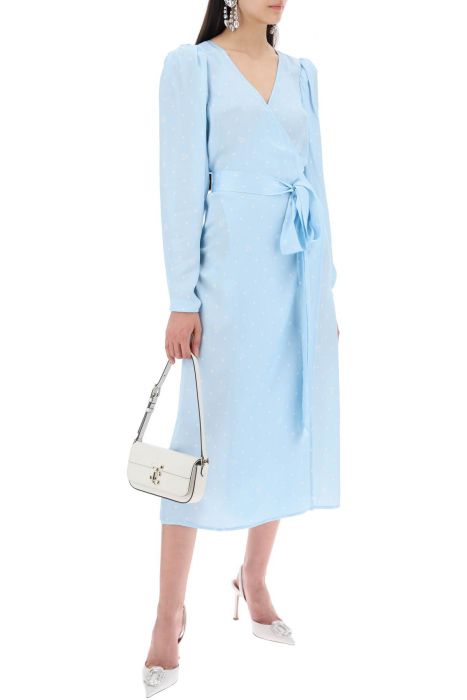 rotate polka dot midi wrap dress with pockets