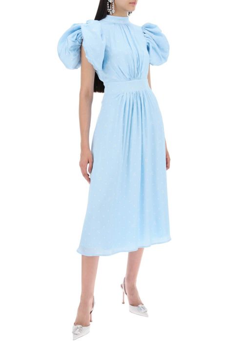 rotate polka dot midi dress with balloon sleeves