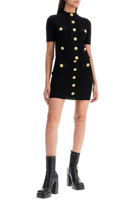 balmain knitted mini skirt with embossed buttons
