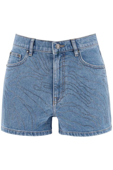 rotate denim shorts with rhinestone
