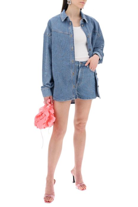 rotate denim shorts with rhinestone