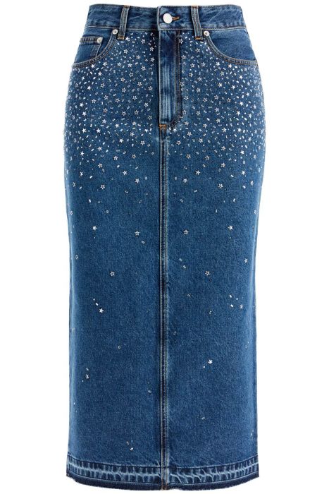 alessandra rich 'denim midi skirt with rhin