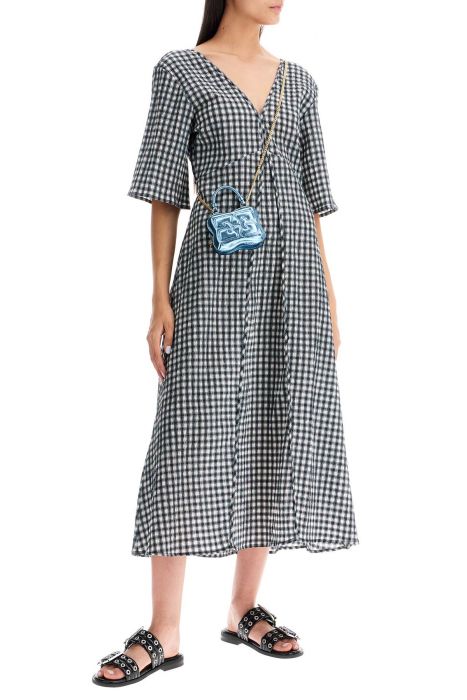 ganni midi seersucker check dress
