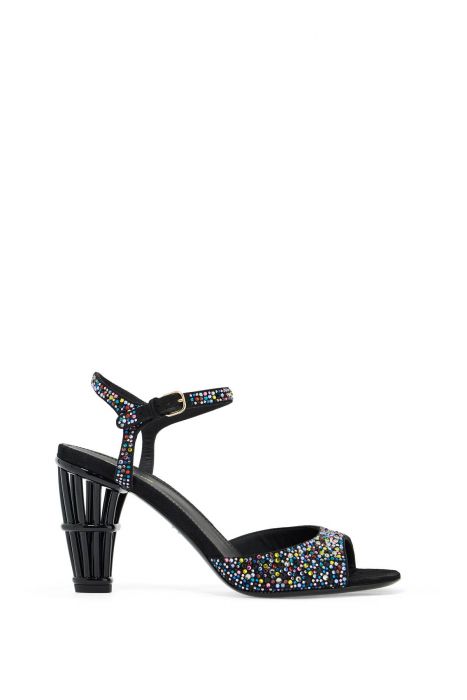ferragamo sandali con tacco a gabbia e cristalli