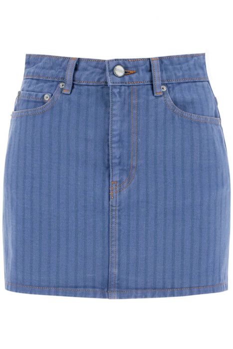 ganni "striped overdyed denim mini