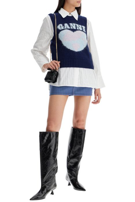ganni "striped overdyed denim mini