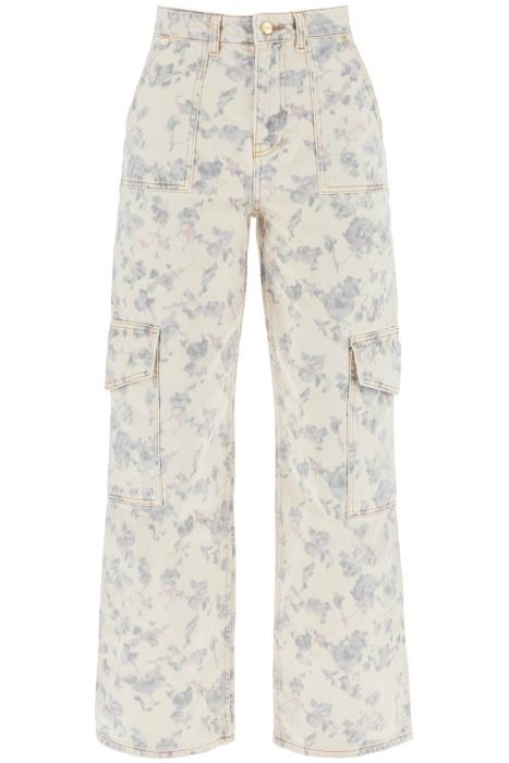 ganni printed cargo jeans with ang