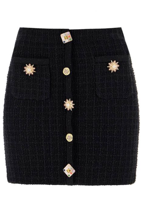 self portrait "knitted mini skirt with jewel buttons