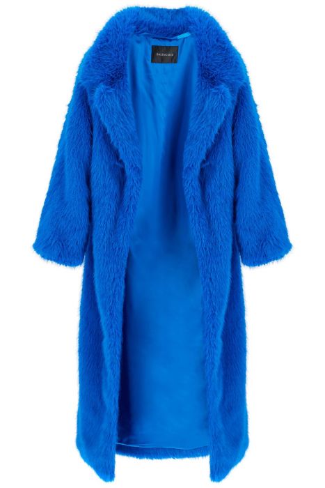 balenciaga maxi faux fur coat in