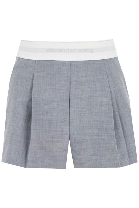 alexander wang pleated shorts with branded band