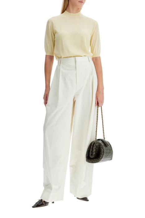 bottega veneta wide tapered leg trousers with a fl