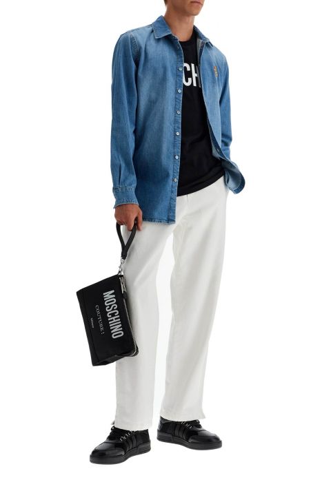 moschino nylon logo pouch with zip