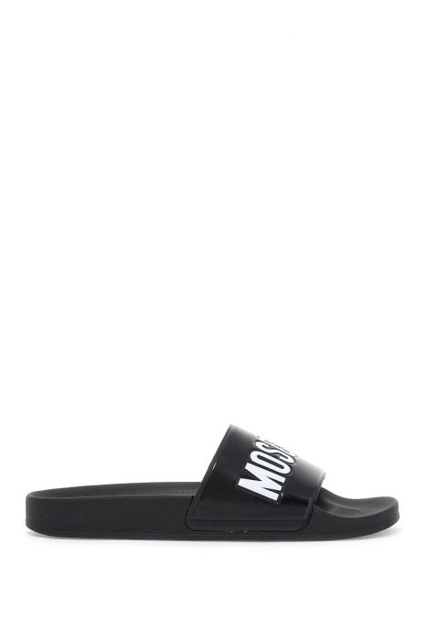moschino rubber slides with logo branding