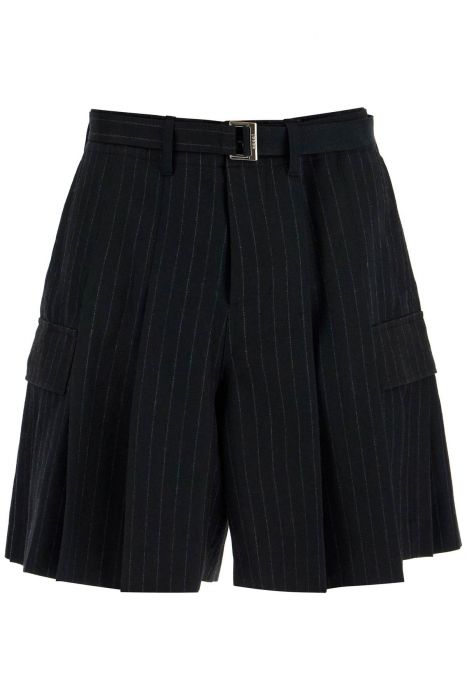 sacai striped pleated bermuda shorts