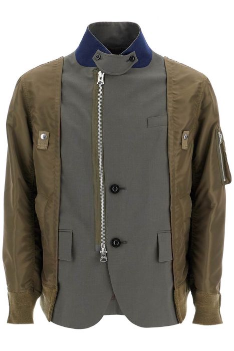 sacai hybrid nylon and wool blend jacket.