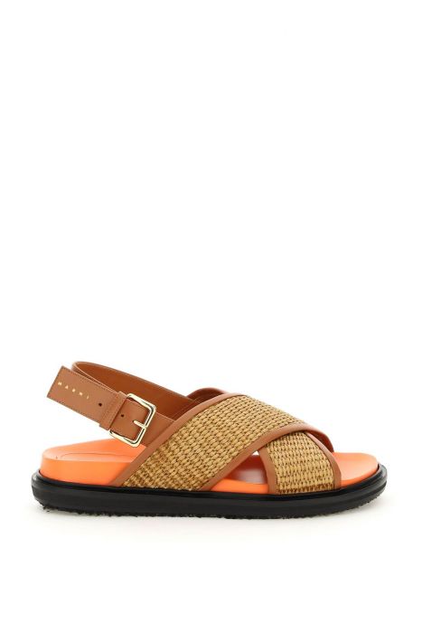 marni sandali fussbett in rafia e pelle