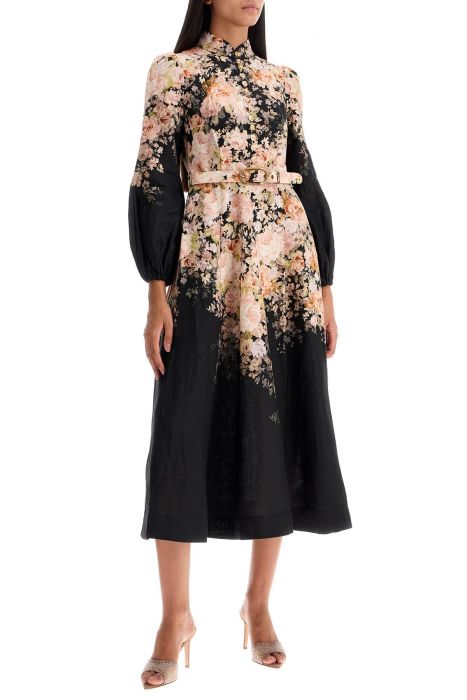 zimmermann 'floral print linen midi dress with