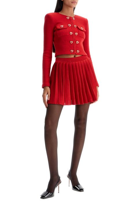 self portrait short knitted cardigan with heart-shaped buttons
