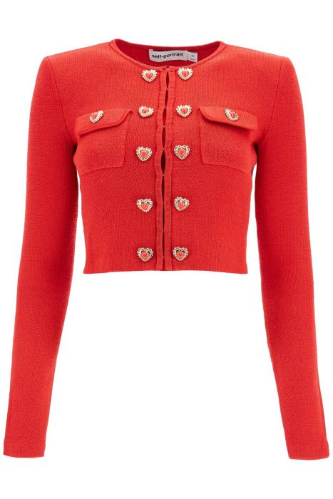 self portrait short knitted cardigan with heart-shaped buttons