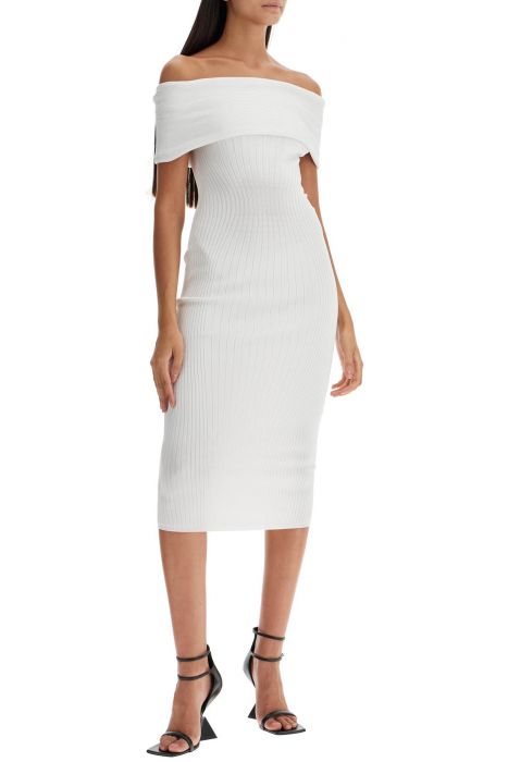 mugler off-shoulder midi