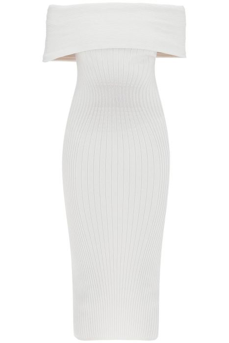 mugler off-shoulder midi
