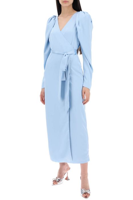 rotate satin wrap midi dress with a crossover