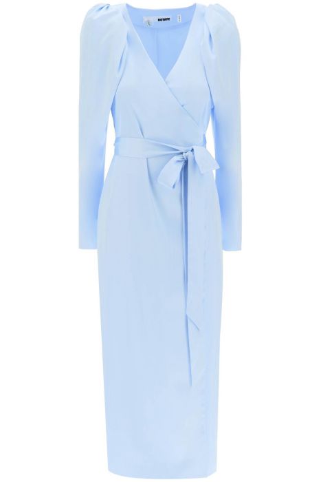 rotate satin wrap midi dress with a crossover