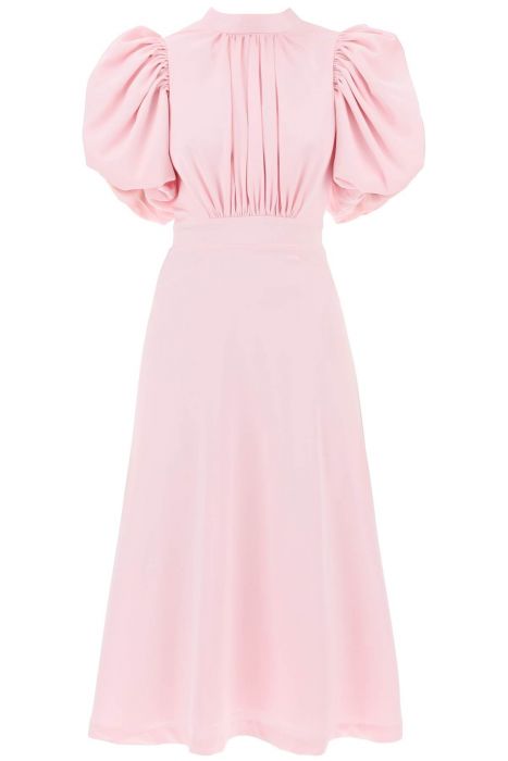 rotate midi satin dress with balloon sleeves