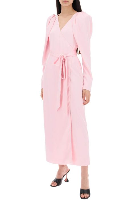 rotate satin wrap midi dress with a crossover