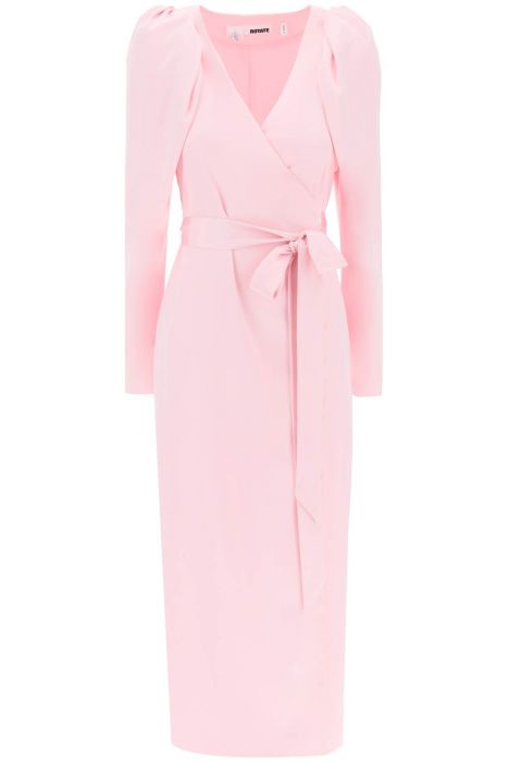 rotate satin wrap midi dress with a crossover