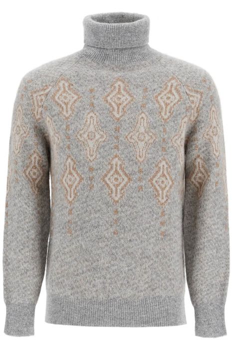 brunello cucinelli geometric jacquard turtleneck sweater