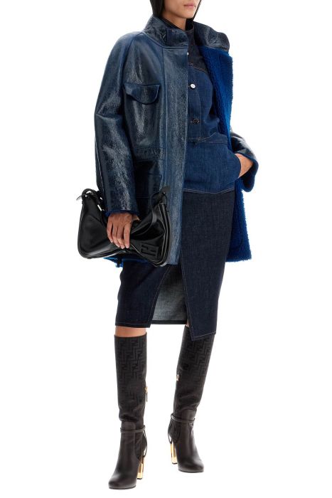 fendi midi leather coated coat in