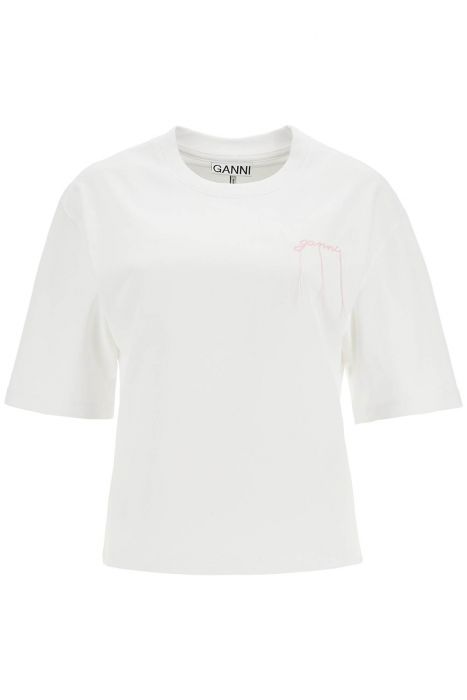 ganni t-shirt with frayed embroidery