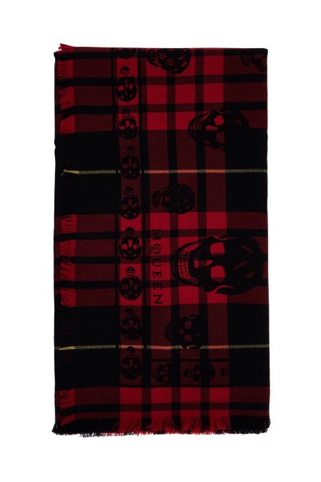 alexander mcqueen tartan wool skull scarf in