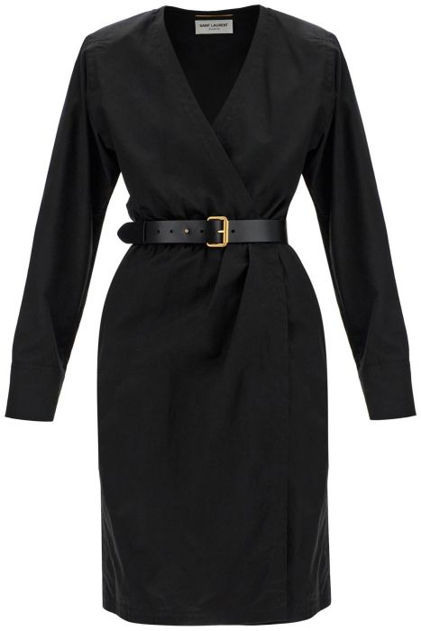saint laurent abito midi in cotone e lino
