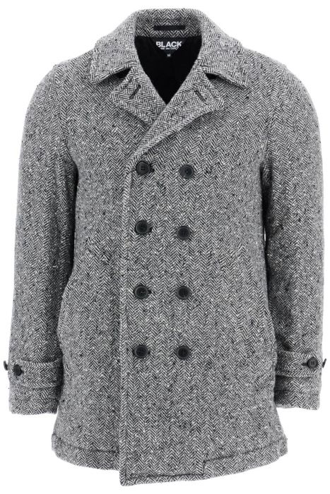 comme des garcons black herringbone wool caban