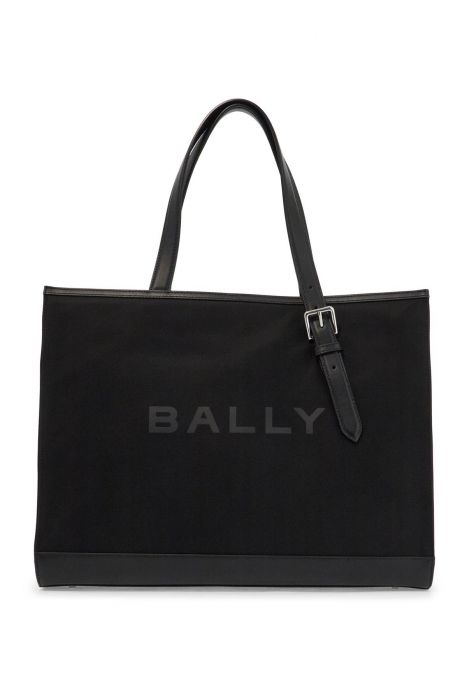 bally east/west nylon and leather tote bag