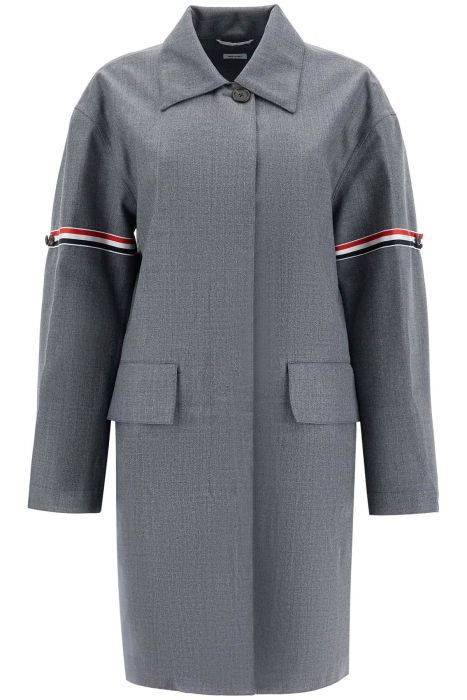 thom browne waterproof technical wool coat with rwb stripes