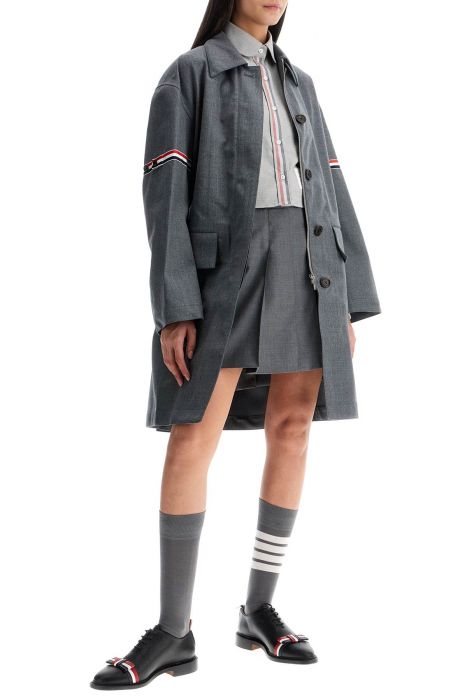 thom browne waterproof technical wool coat with rwb stripes