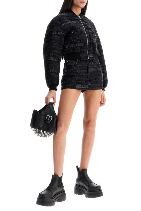 alexander wang denim bomber jacket with embroidered lettering