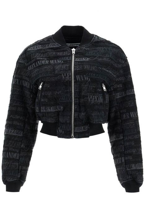 alexander wang denim bomber jacket with embroidered lettering