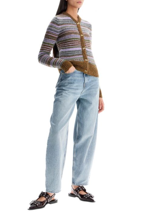 ganni soft striped cardigan with fluffy