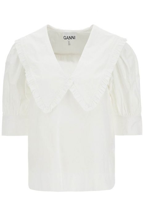 ganni blouse with exaggerated collar and ruffle